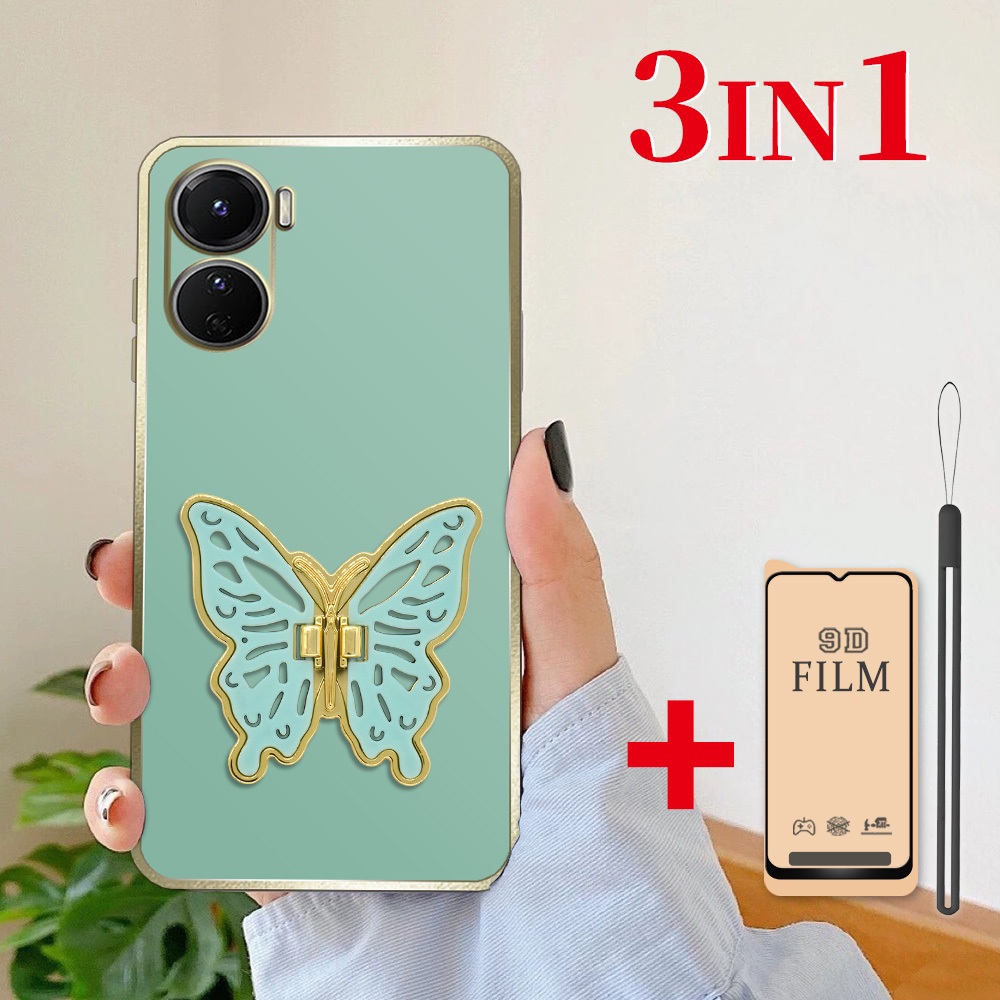 3 dalam 1 Stand Kupu Lipat Casing untuk VIVO Y16 4G Case softcase dengan Pelindung Layar Keramik Ant