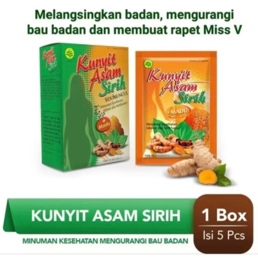 

KUNYIT ASAM SIRIH SIDOMUNCUL ISI 5 SACHET (MELANGSINGKAN BADAN,MENGURANGI BAU BADAN,MEMBUAT RAPET MISS V)
