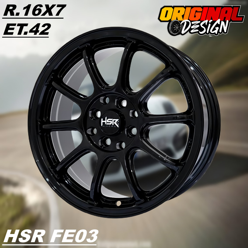 Pelek Racing Ring 16 HSR FE03 R16 Lubang 4 Warna Hitam Glossy