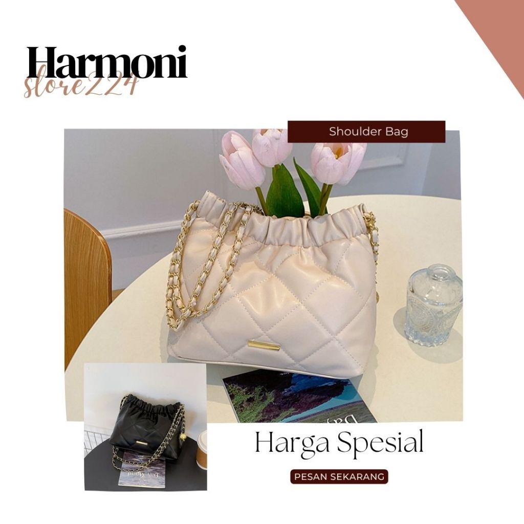 Shoulder Bag Tas Wanita Rantai Khaki & Hitam | Tas Kekinian Harga Spesial