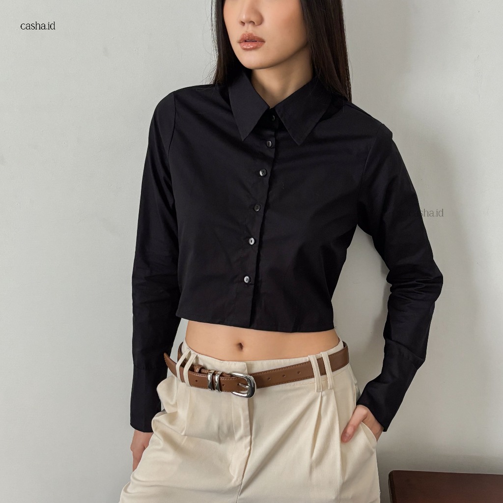 Casha.id - 𝗜𝗩𝗔𝗡𝗔 𝗦𝗛𝗜𝗥𝗧 – Kemeja Crop Top - Kemeja Crop Lengan Panjang – Kemeja Crop Wanita Lengan Pa
