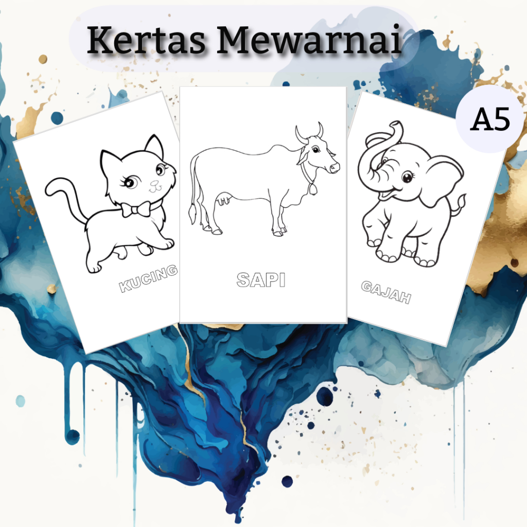 

Kertas/Worksheet Mewarnai isi 10 Lembar gambar hewan berbeda Kertas A5 80 Gram