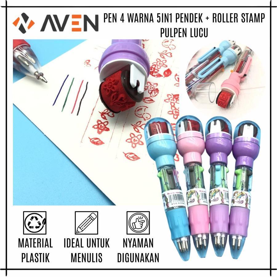 

Pen 4 warna 5in1 pendek + roller Stamp Ballpoint Multicolor Peralatan Sekolah Kantor Simple Praktis Alat Tulis bentuk Lucu - PULPEN 5IN1 PENDEK