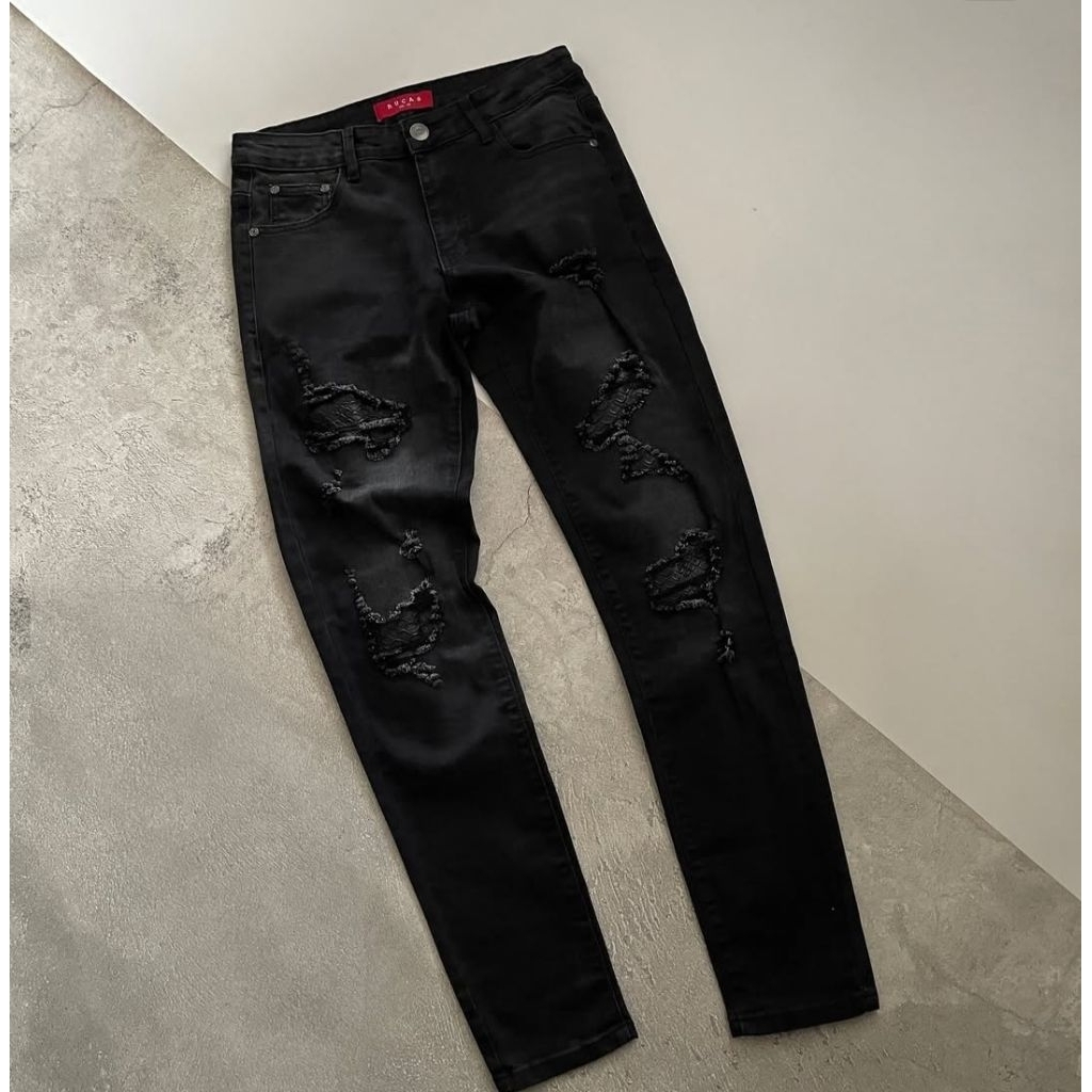 RUCAS SEASON 8 PYTHON LEATHER JEANS BLACK ORIGINAL CELANA PANJANG SKINNY RUCASCO LIMITED EDITION