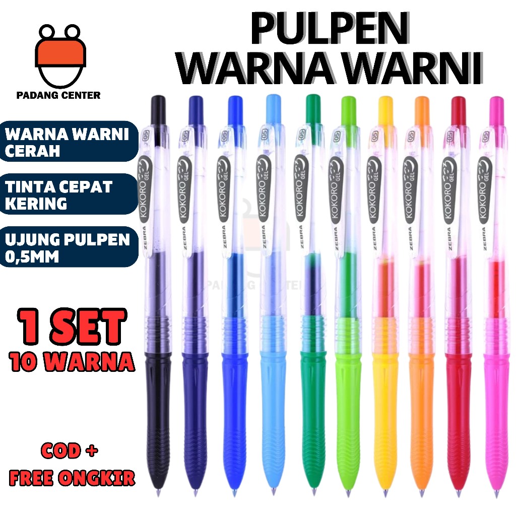 

Pulpen Zebra Kokoro 0.5mm Original 1 Set / 10 Warna | Pulpen Warna Warni Lucu Unik Halus Untuk Menulis | Kokoro 0.5 Satuan Alat Tulis Kantor Sekolah Warna Biru | Biru Muda | Hijau Muda | Hijau Tua | Hitam | Kuning | Merah | Navy (Dongker) | Orange