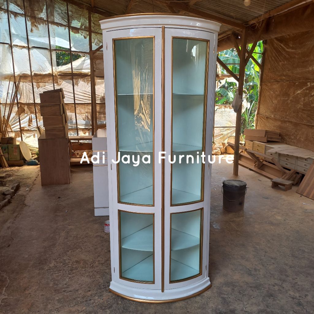 lemari sudut pajangan warna putih almari pajangan sudut putih minimalis almari etalase kaca almari b