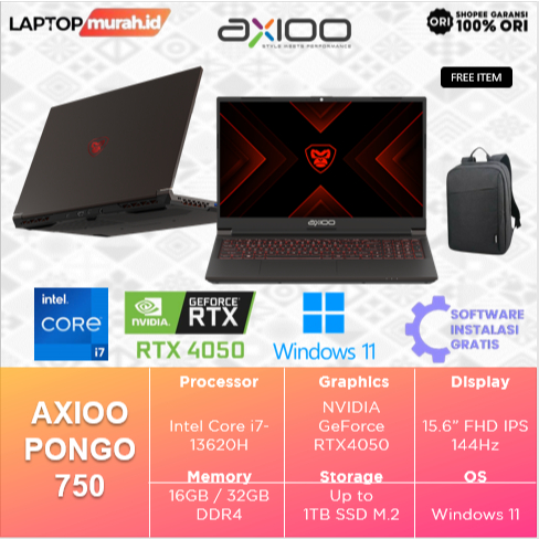 Laptop Axioo Pongo RTX4050 6GB I7 13620H/ 32GB 1TB 15.6" FHD 144Hz Windows 11 Pro - Axioo Pongo 750