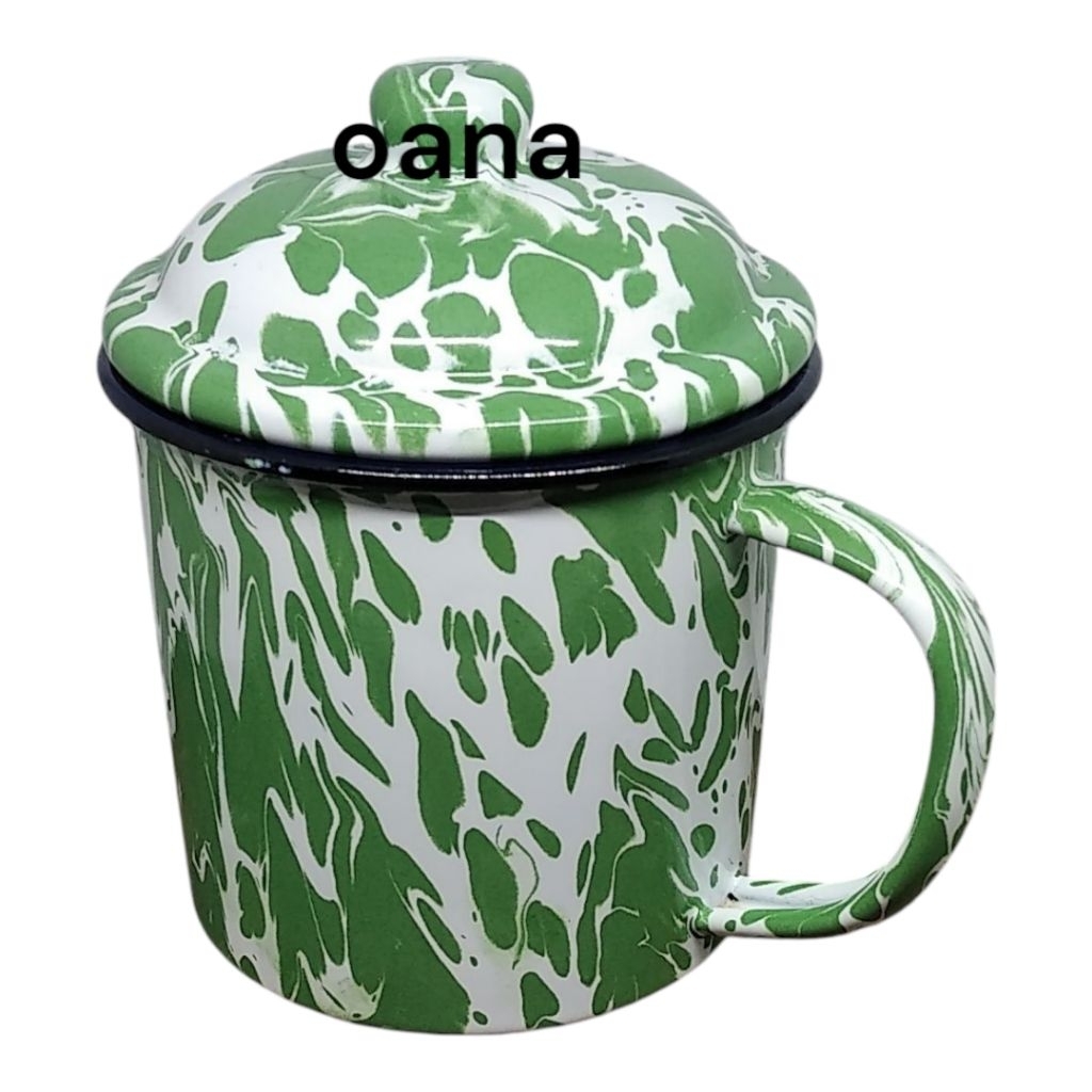 MUG LURIK BESAR  2 PCS GELAS GAGANG LURIK ENAMEL GELAS JADUL MUG BLURIK TUTUP