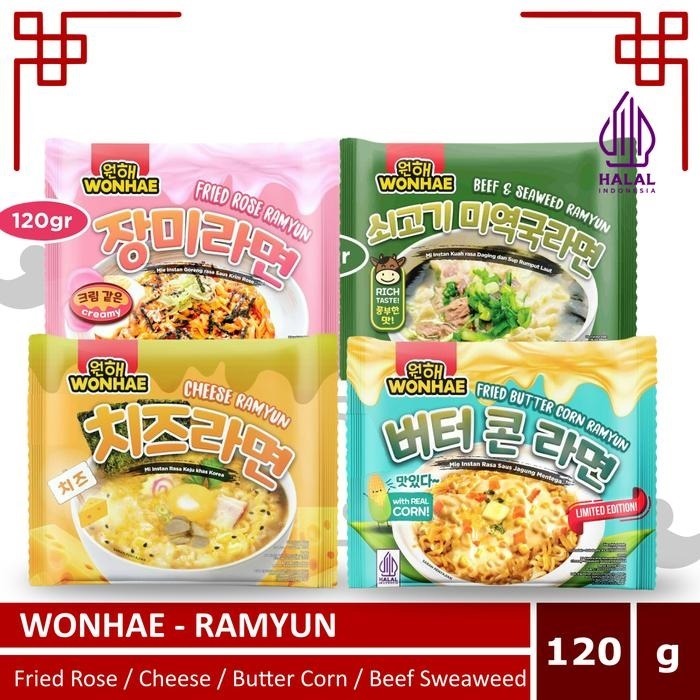 

Mie Instant / Noodle Korea Won Hae / Wonhae 120 Gr Classic Cheese Ramyun, Fried Rose Ramyun, Fried Butter Corn Ramyun, Beef & Seaweed Ramyun