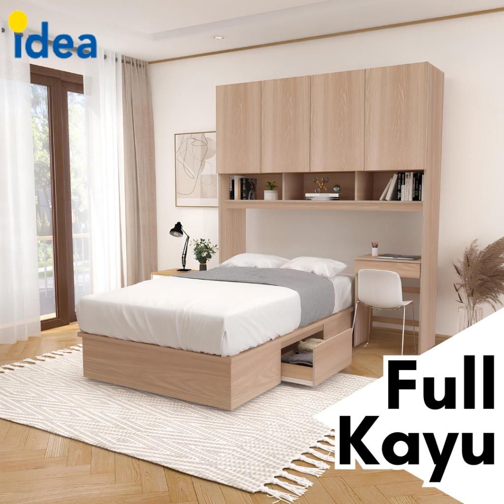 IDEA Alma - Ranjang Set Divan Kayu Lemari Pakaian Rak Pajangan Meja Belajar Modern Minimalis