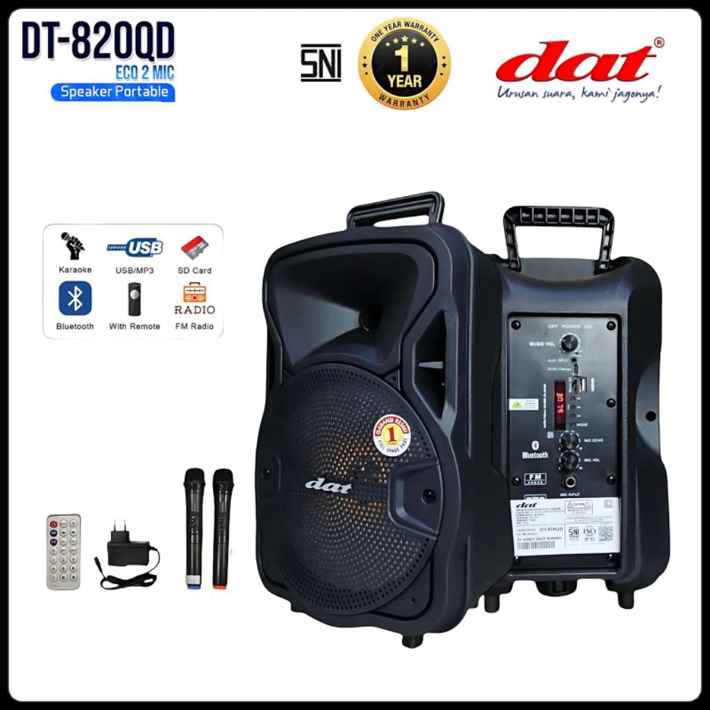 Speaker DAT DT-820QD speaker bluetooth portabel speaker aktif full bass dilengkapi 2mic wireles kara