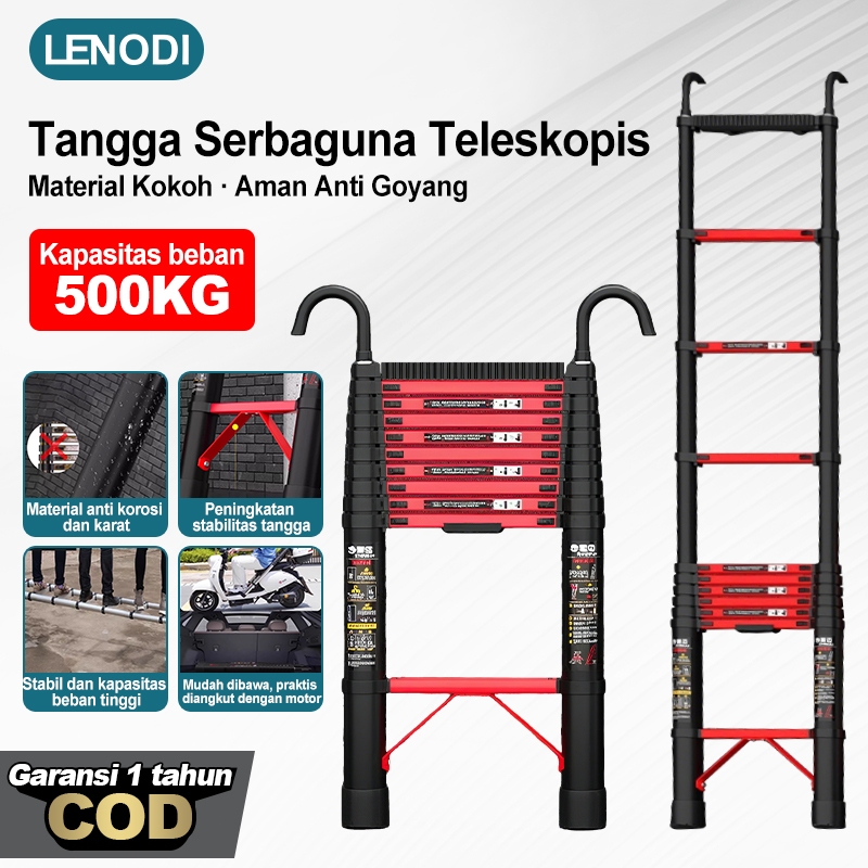 Lenodi  2.7M/3.9M/5.1M  Tangga Teleskopik Baja Karbon/Telescopic Ladder Tangga lipat stainless steel