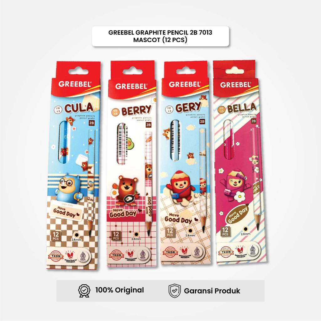 

GREEBEL Pensil kayu 2B 7013 Mascott (12PCS/SET) / Pensil Tulis Karakter Graphite Ujian sekolah Pensil Gambar