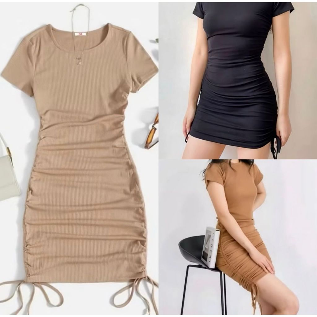 DRESS MINI SERUT TALI SPGAHETI SAMPING || DRESS TALI SERUT WANITA KOREAN STYLE