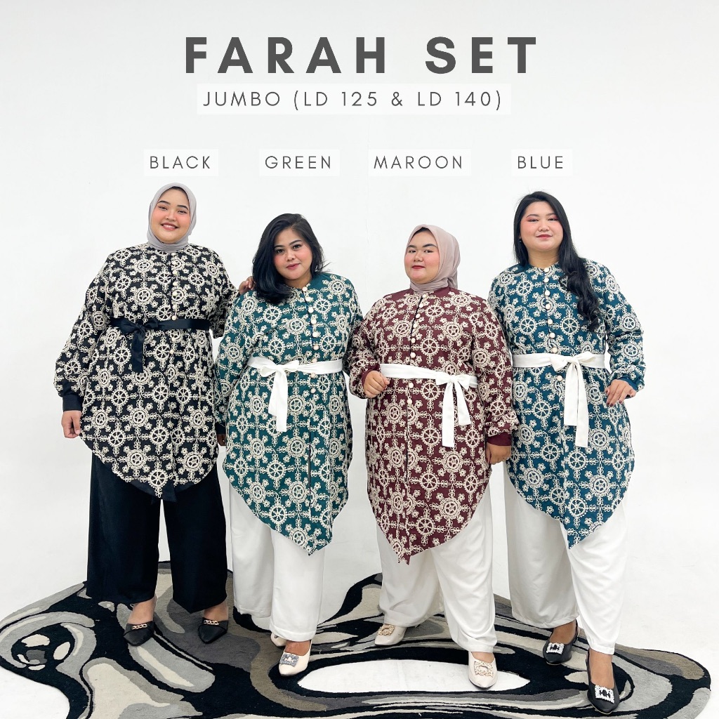 Mokmok - Tunik Farah Set Celana Bigsize  Katun Bordir Jumbo