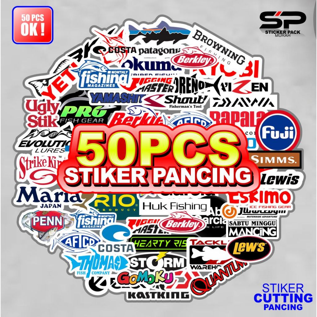 

Stiker Mancing Mania Brand, Sticker Pancing Merk brand terkenal cutting bahan bagus awet dan anti air untuk tackle box kotak lure murah
