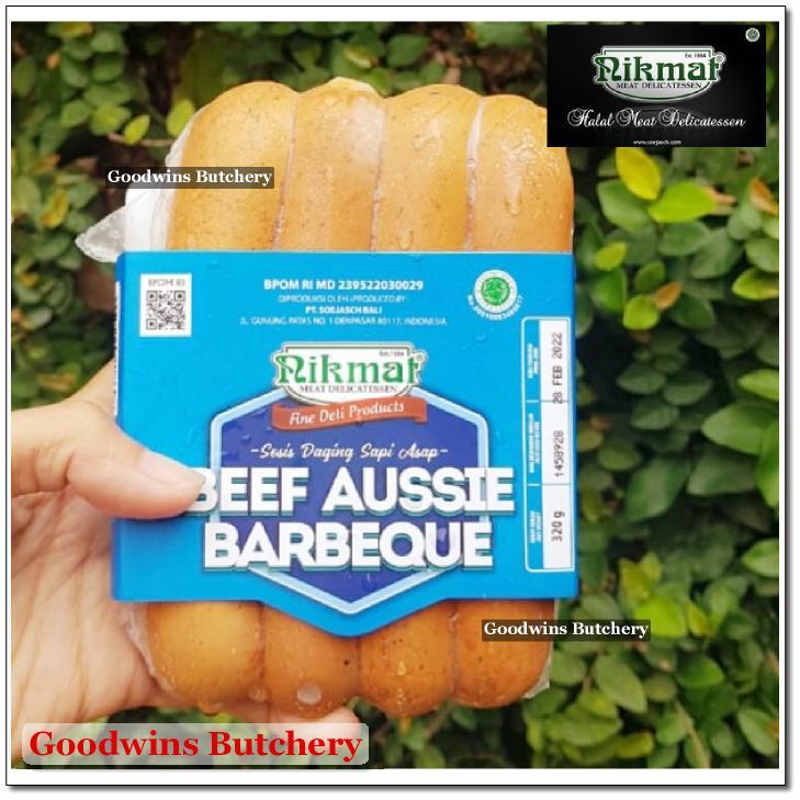 

Sosis hotdog Nikmat BEEF AUSSIE BARBEQUE BBQ Soejasch Bali sausage frozen 6" 15cm 320g 4pcs