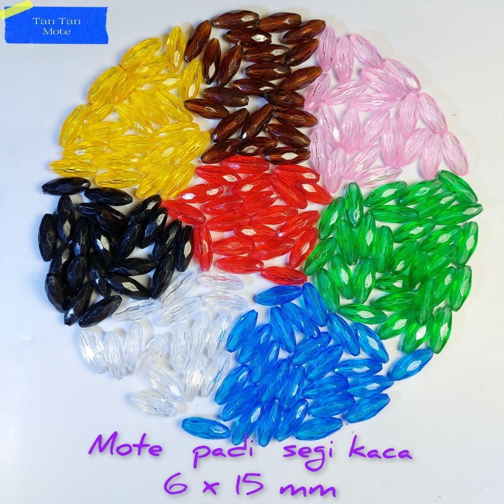 1 Pon Manik Manik Bening / Mote Padi Segi Kaca 6x15mm