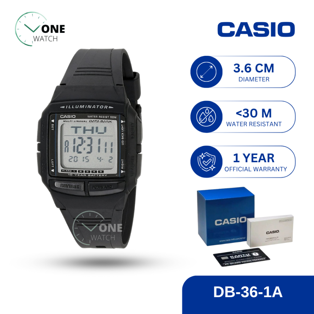 Jam Tangan Casio DB-36-1A Original Pria General Digital DB36 1A 36 Tali Rubber Garansi Resmi