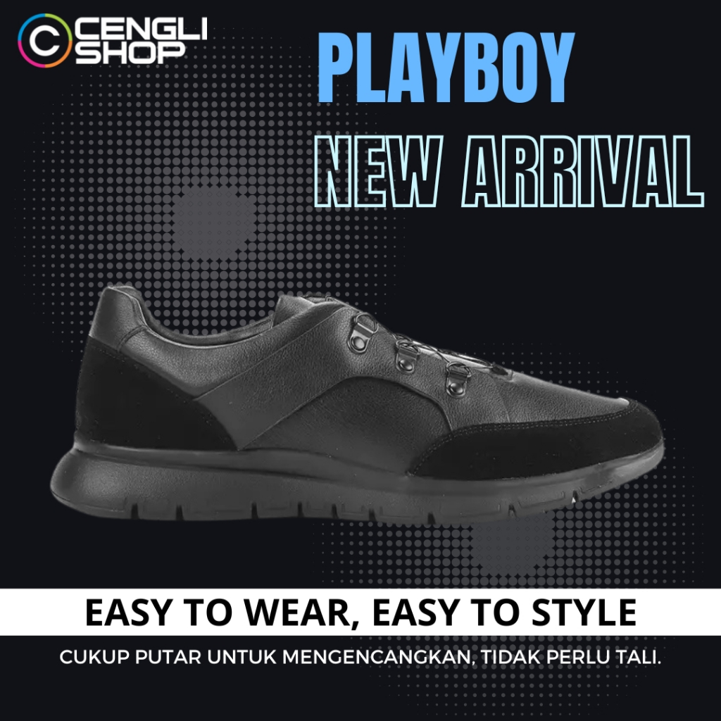 PLG7 SEPATU PRIA PLAYBOY ORIGINAL SNEAKER SLIP ON KULIT HITAM