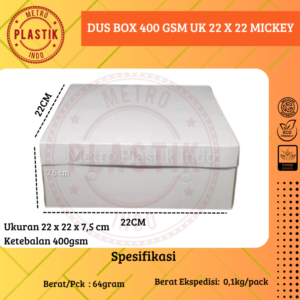 

Dus | Box 400gsm | Kotak Nasi Kue Makanan 22x22 Polos 22 x 22 Mickey