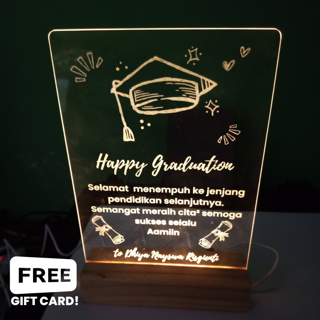 Lampu Akrilik Grafir Hadiah Wisuda | Lampu Akrilik Custom Ukuran A5 FREE Gift Card
