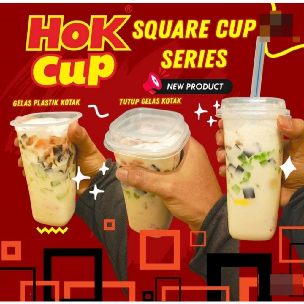Gelas Plastik Square + Tutup Uk. 8Oz 12Oz 16Oz 22Oz Square Cup Series Gelas Plastik Bening Kotak