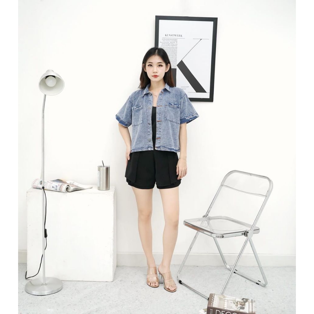 Rompi Jeans Croped Denim Wanita/Vest Lengan Pendek