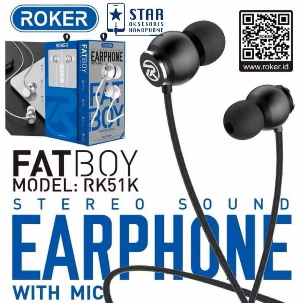 Headset Handsfree Earphone ROKER RK51K Fat Boy Stereo Sound with mic