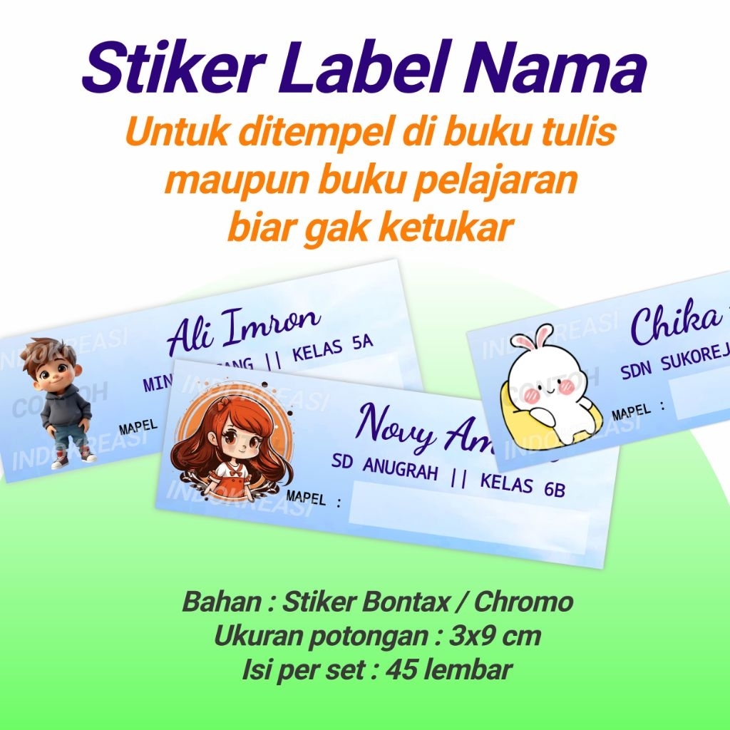 

Stiker label nama untuk buku tulis dan mapel