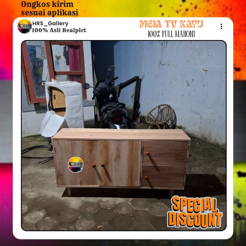(Ready stok) Meja tv kayu 120cm lemari kayu mahoni minimalis modern