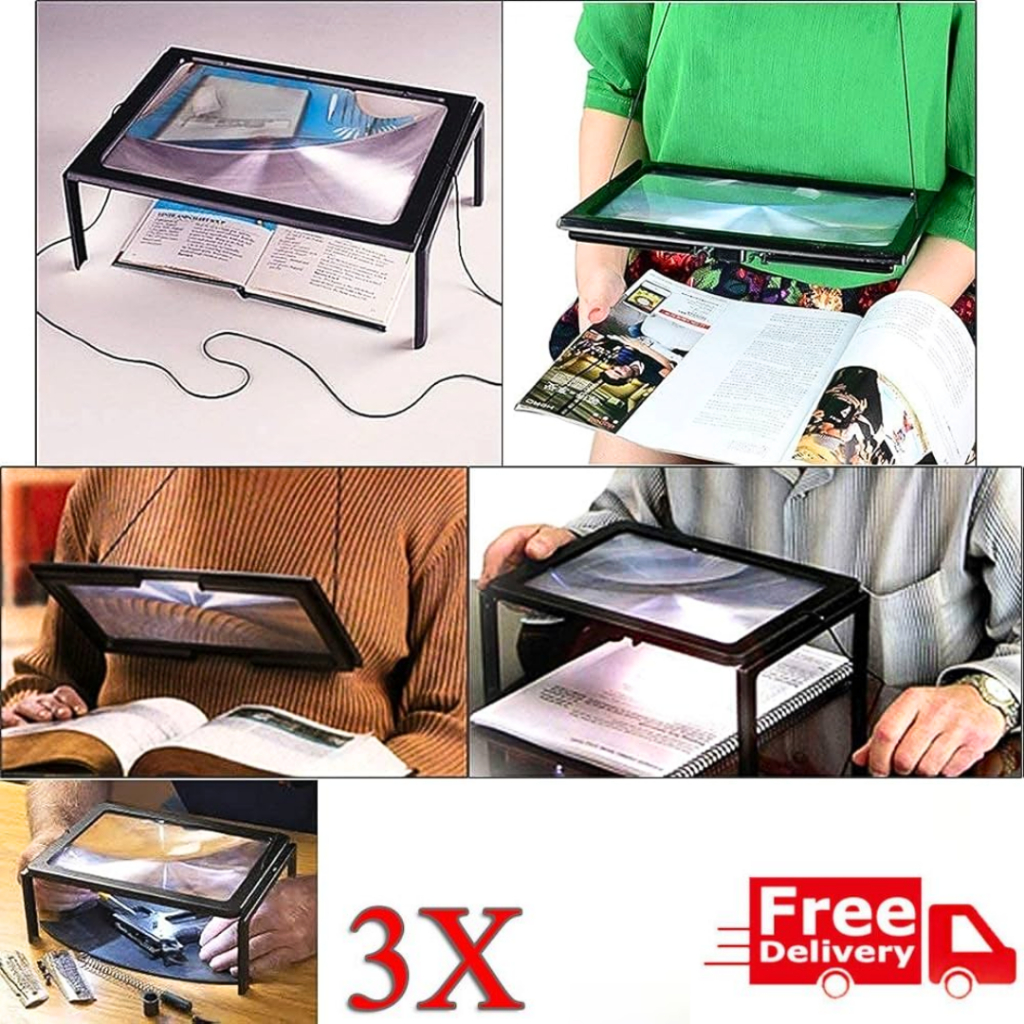

PUSAT NEWACALOX Kaca Pembesar Bentuk Meja untuk Baca Magnifier with 4 LED 3X - HL-A4