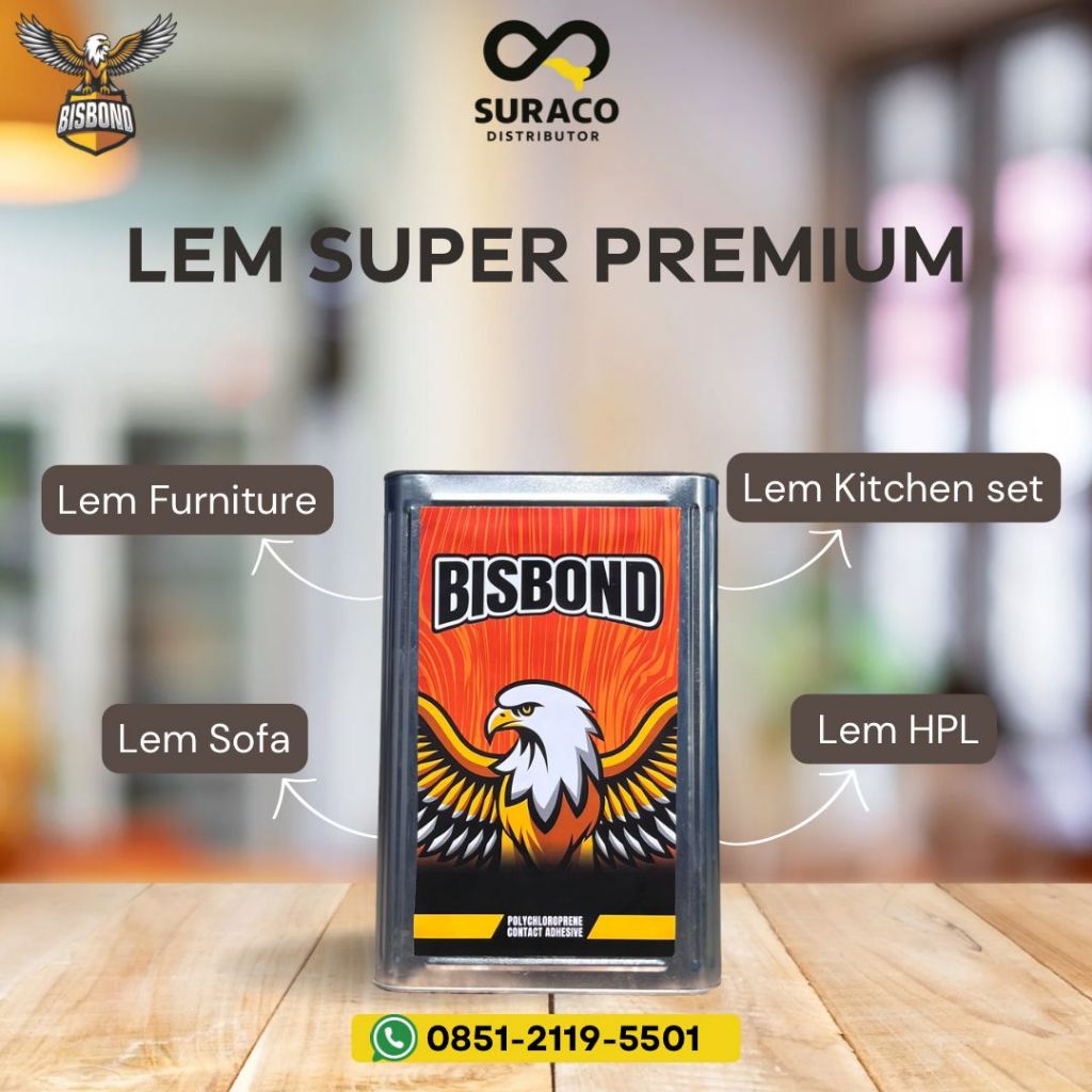Lem Kuning BISBOND Untuk HPL Lem HPL kuat dan terbaik untuk Furniture Interior – Galon 2,5 KG