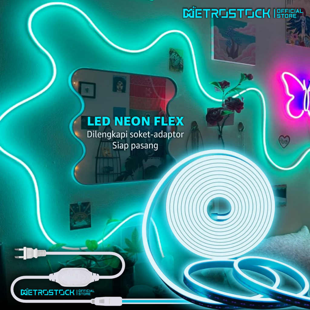 Lampu LED neon flex aesthetic hias dekorasi backlight tempel dinding custom tulisan logo branding de