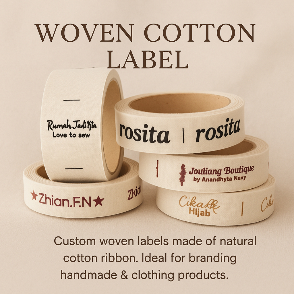 

Label Woven Damask Katun Subtitute Free Desain / Label Baju / Label Hijab 100 Pcs
