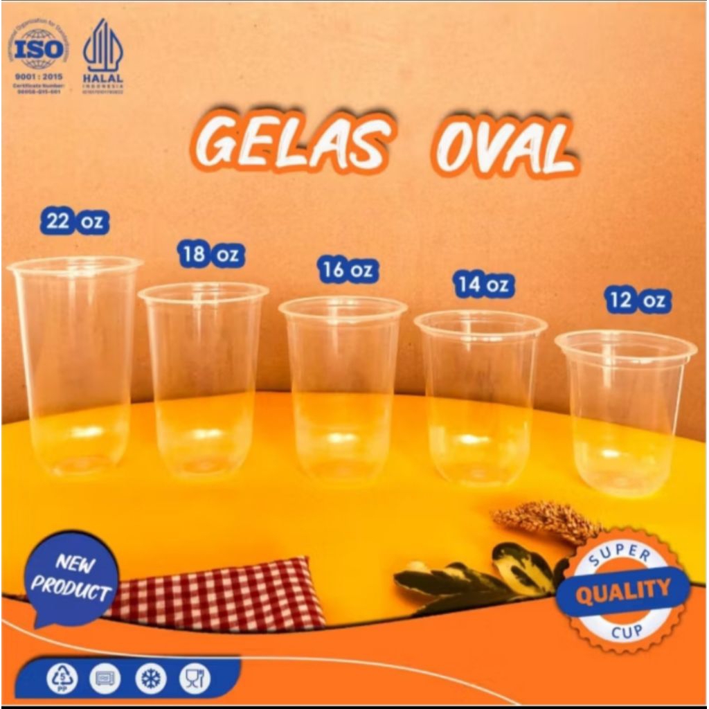 Gelas Plastik Oval 14oz 16oz 18oz 22oz / Cup Oval Tebal Bahan PP / Gelas Oval Bening