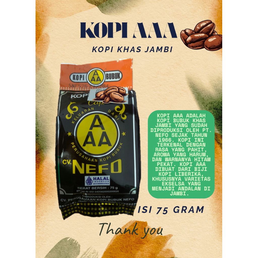 

KOPI AAA KOPI HITAM KHAS JAMBI, HITAM PEKAT HARUM DAN NIKMAT