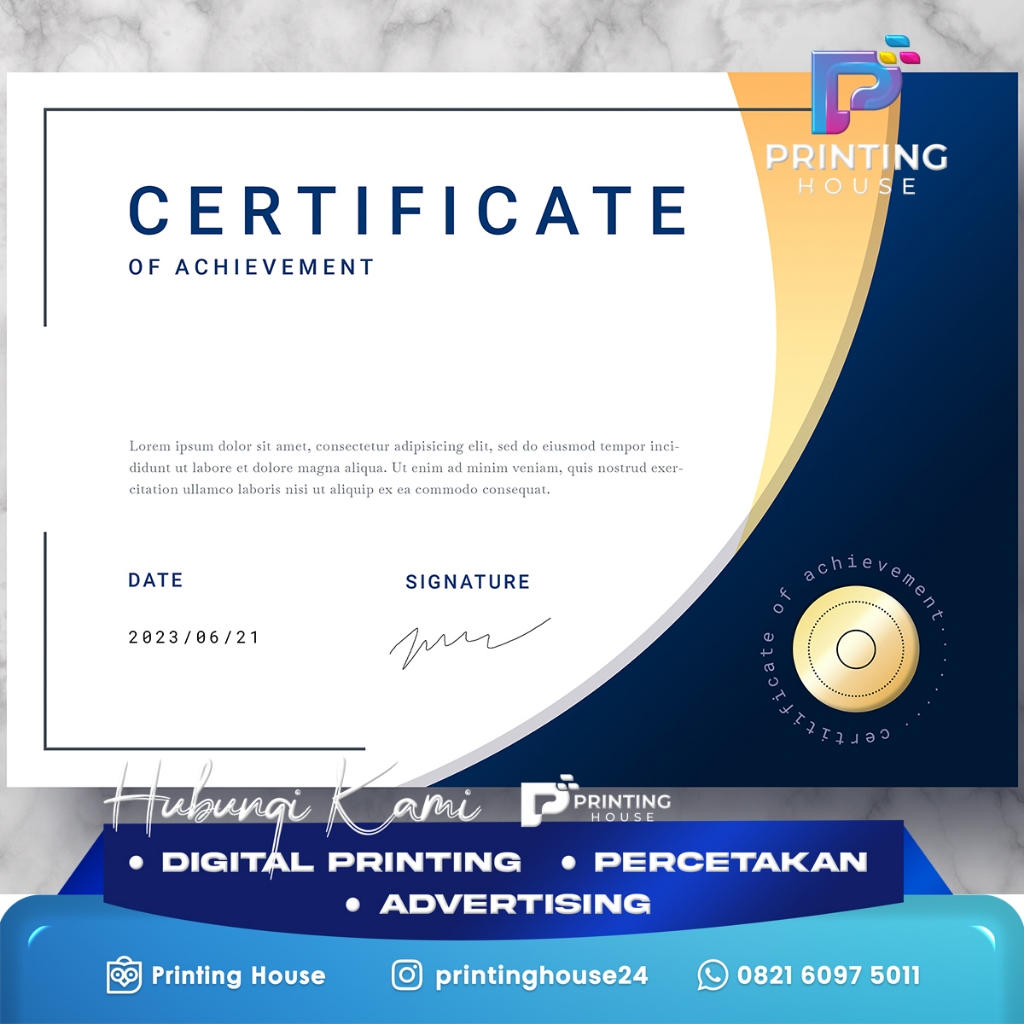 

Cetak Sertifikat Ukuran A4, Piagam Penghargaan, Sertifikat Seminar