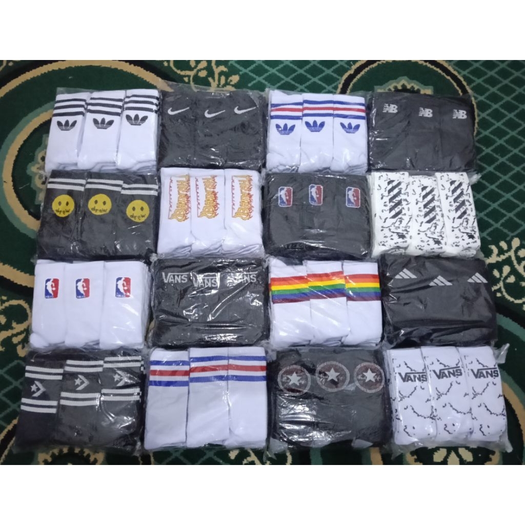 12 pasang 1 lusin kaos kaki  panjang pria wanita oldschool motif kaos kaki sport motif premium