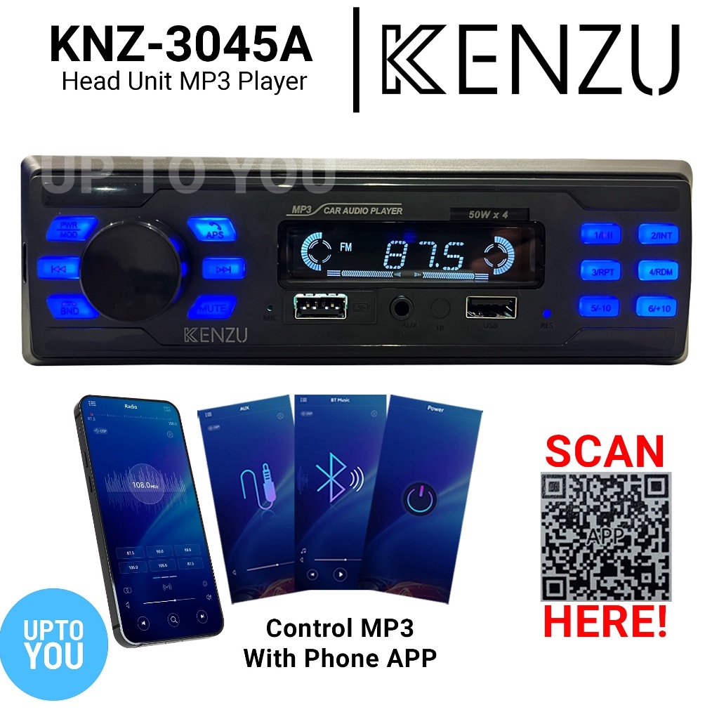 Head Unit Single DIN MP3 Player KENZU Car Audio Bluetooth Radio KODE R4Y2