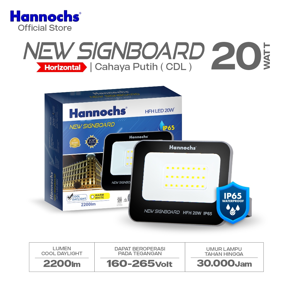 Hannochs Lampu Sorot New Signboard 20W Cahaya Putih Horizontal