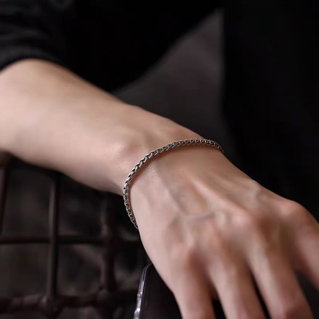 TERBARU GANANGAN - GELANG RANTAI TITANIUM MODEL TULANG NAGA KECIL SILVER HITAM PRIA WANITA TERBARU