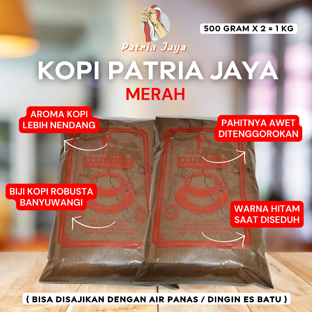 

Kopi Patria Jaya 1 KG MERAH - Pahit + Hitam + Halus & Berkualitas Tinggi - Coffee, Robusta Bubuk