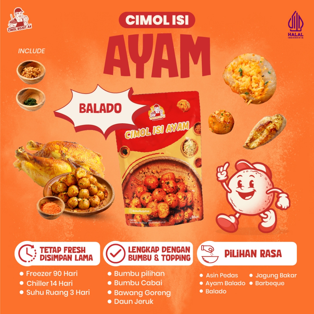 

Cimol Bojot AA isi Ayam Rasa Balado Daun Jeruk