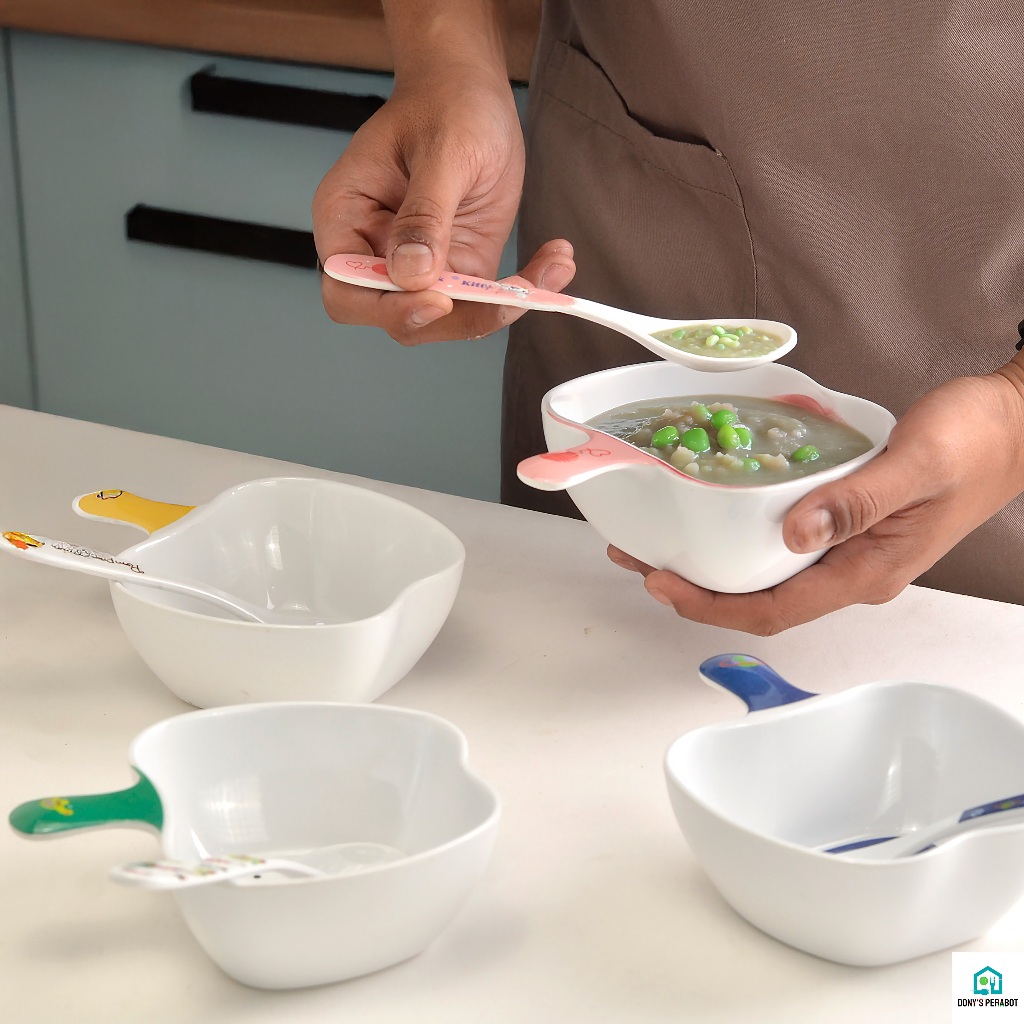Bergaransi 3 In 1 Set Peralatan Makan Anak Bayi Melamin Mangkok Sendok Garpu Karakter Lucu