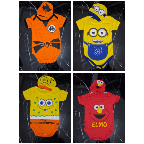Jumpsuit Anak Usia New Born - 6 bulan Karakter Elmo, Spongebob, Minions, Dragon ball dan Tiger