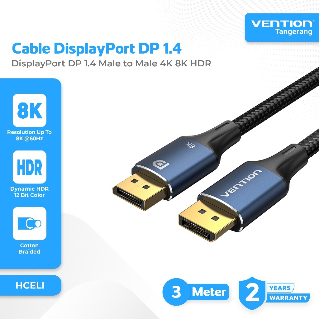 VENTION HCELI Kabel Display Port Male to Display Port Male 8K 3M 3 Meter DisplayPort DP 1.4 Cable Ul