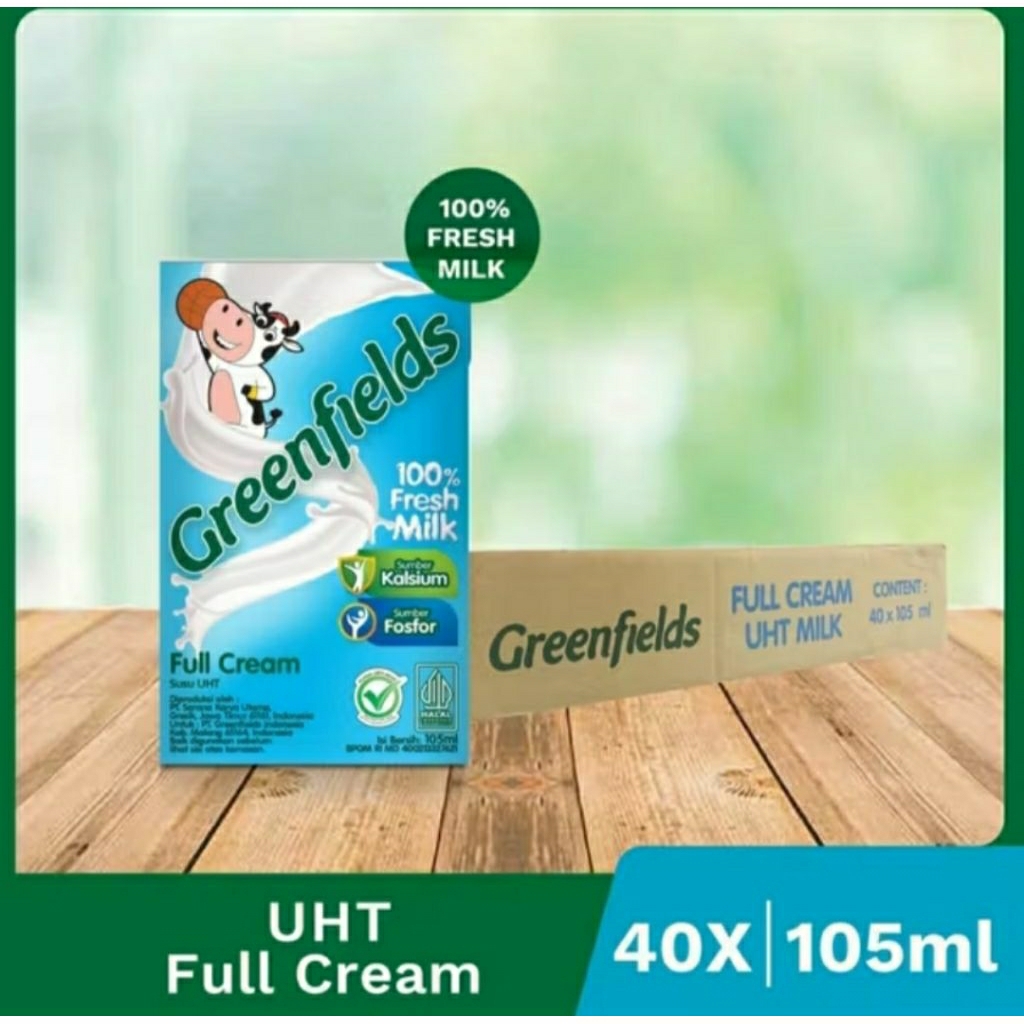 

susu uht Greenfields fullcream 105ml 1 karton 40pcs khusus instan/sameday