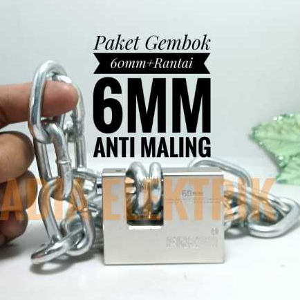 Paket Rantai Besi Kapal + Gembok 60mm Anti Maling / Rantai Besi 6mm / Gembok Kunci Rumah Pagar / Kun