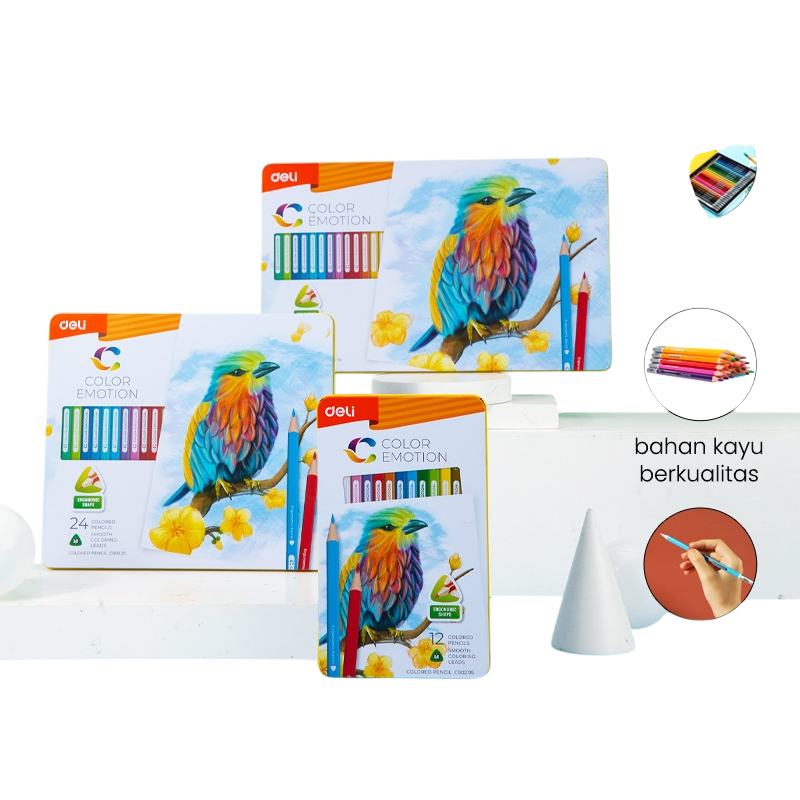 

PENSIL WARNA 12W C00205 DELI | ERGONOMIC SHAPE | 12 COLORED PENCILS SMOOTH COLORING LEADS